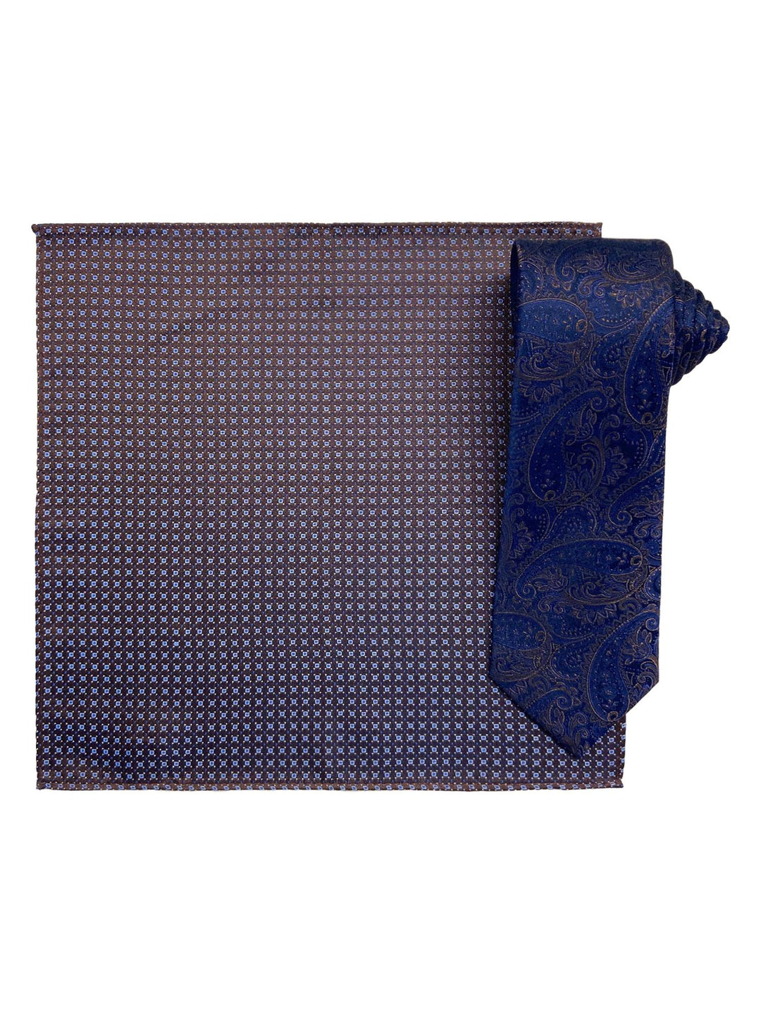 Santi silkeslips+lommetørkle mønstert Cognac