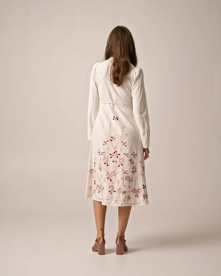 Linen Collared dress  White