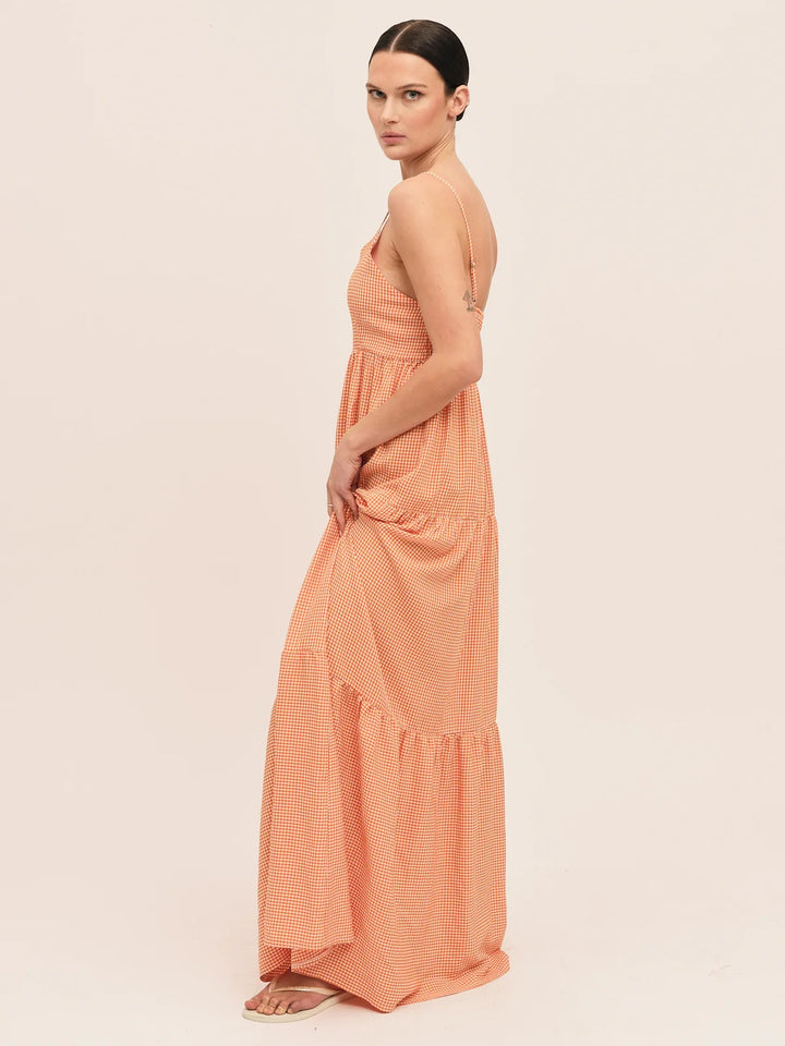 Mari Long Dress  Clay Checked