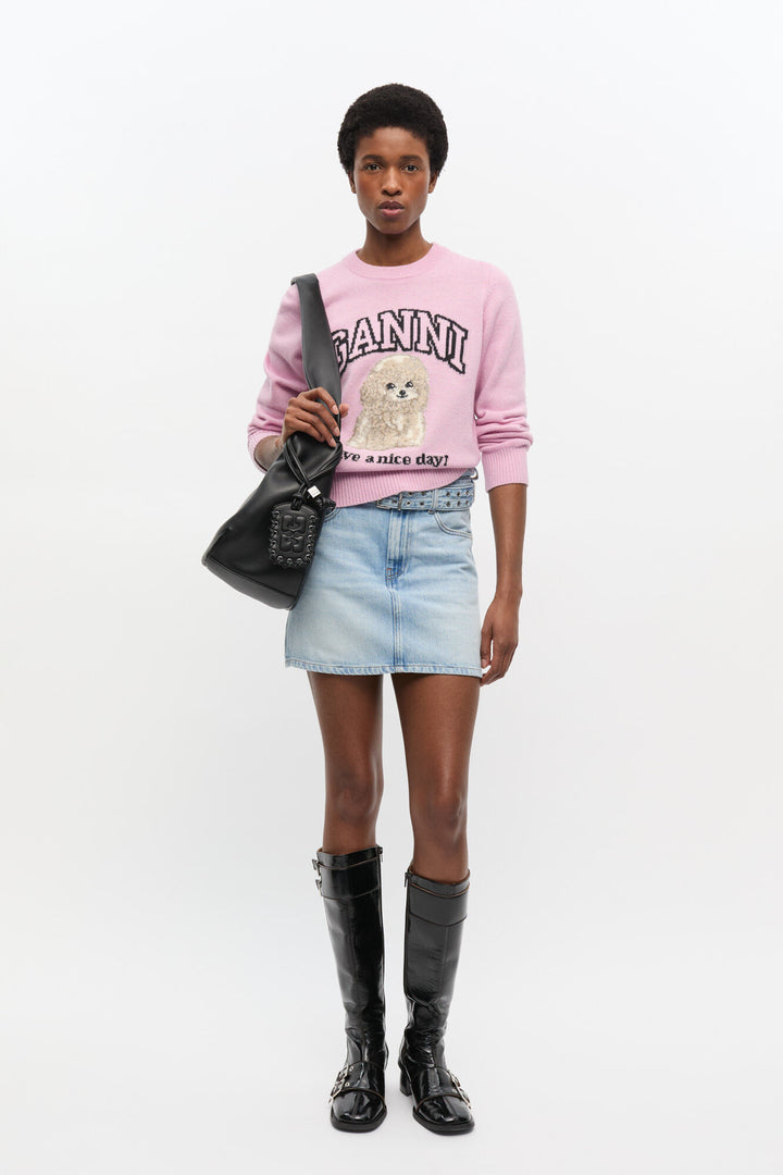 Graphic Wool Mix Poodle Crewneck  Chalk Pink