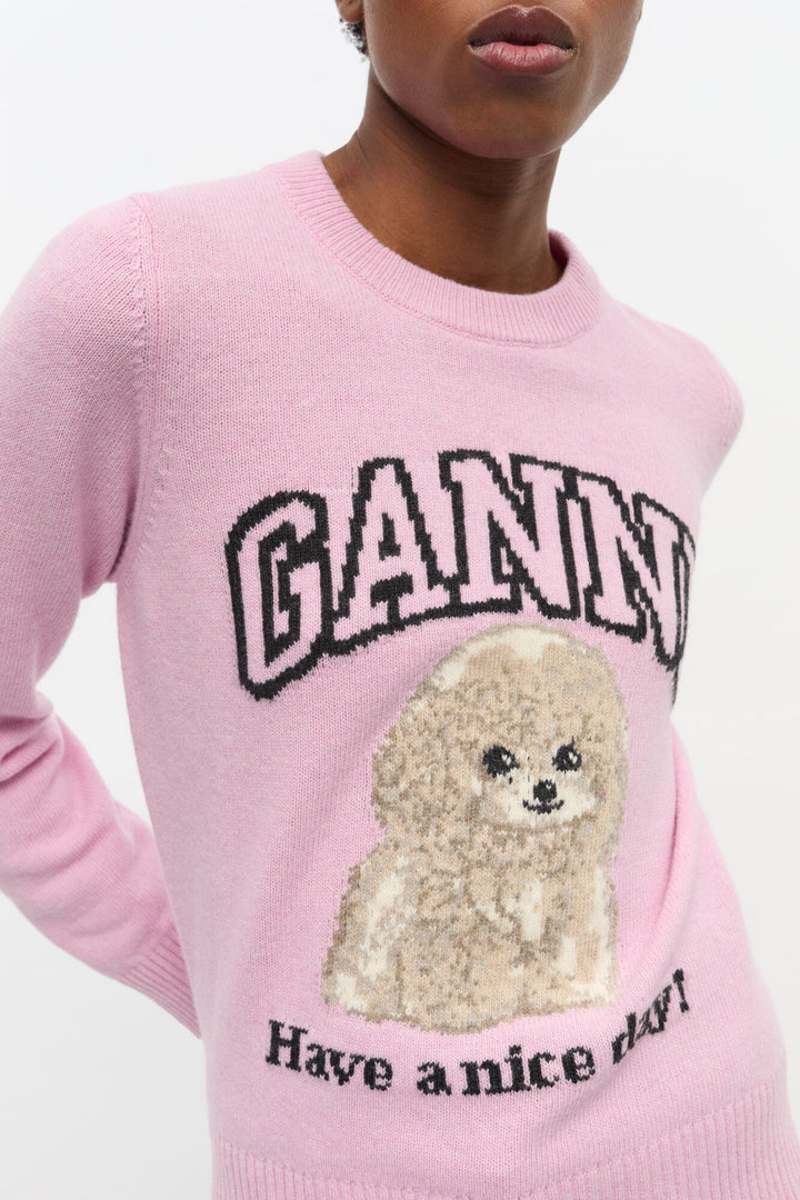 Graphic Wool Mix Poodle Crewneck  Chalk Pink