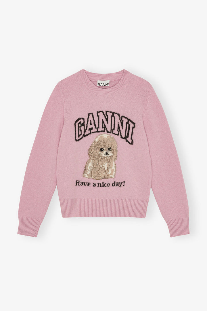 Graphic Wool Mix Poodle Crewneck  Chalk Pink