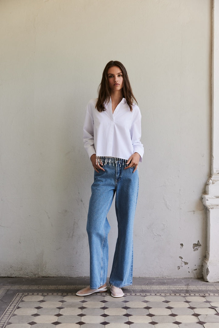 Fringe Pearl Shirt  White