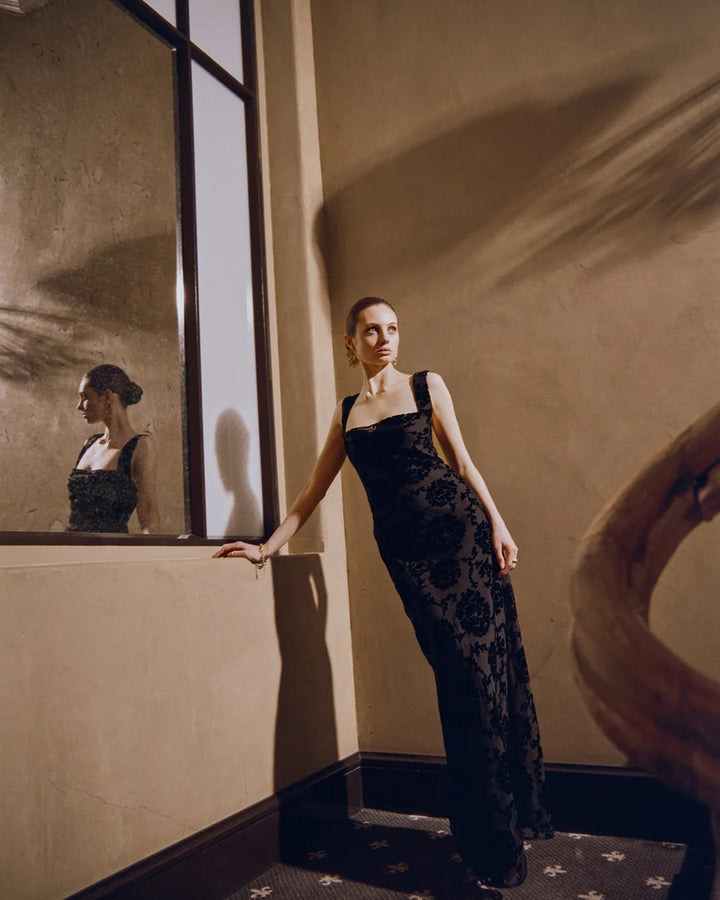 Velvet Strap Dress  Black