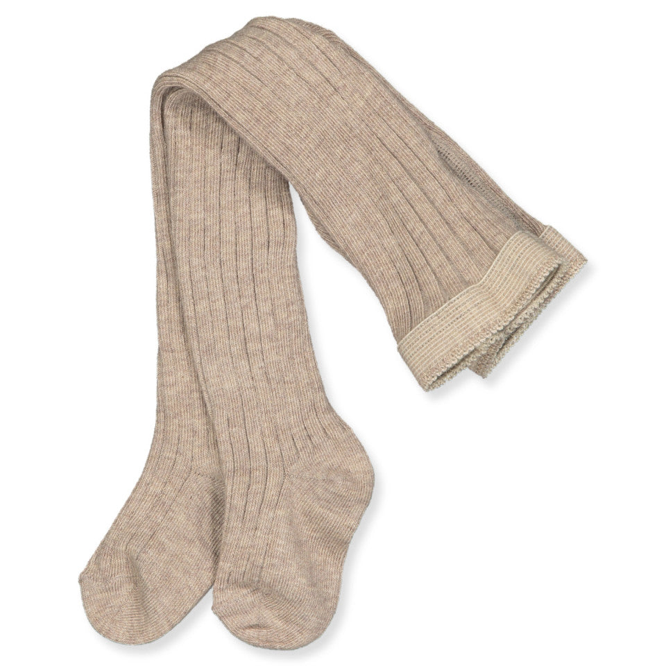 TIGHTS COTTON RIB Light Brown Melange