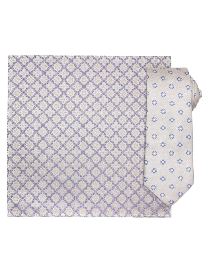 Santi silkeslips+lommetørkle mønstret sett beige  Beige