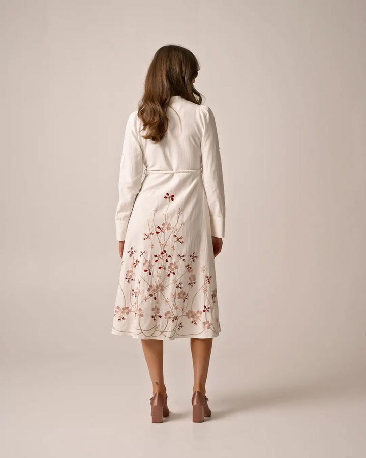 Linen Collared dress  White