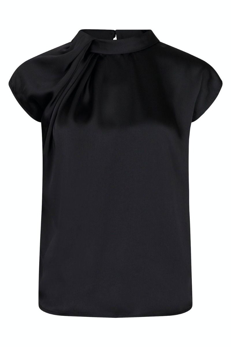 Fleur Drapy Satin Blouse  Black