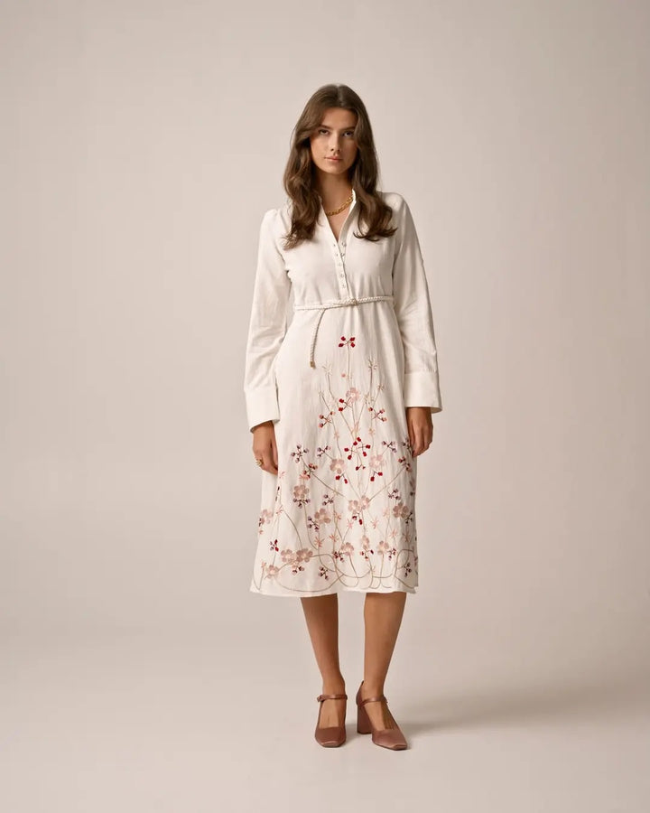 Linen Collared dress  White