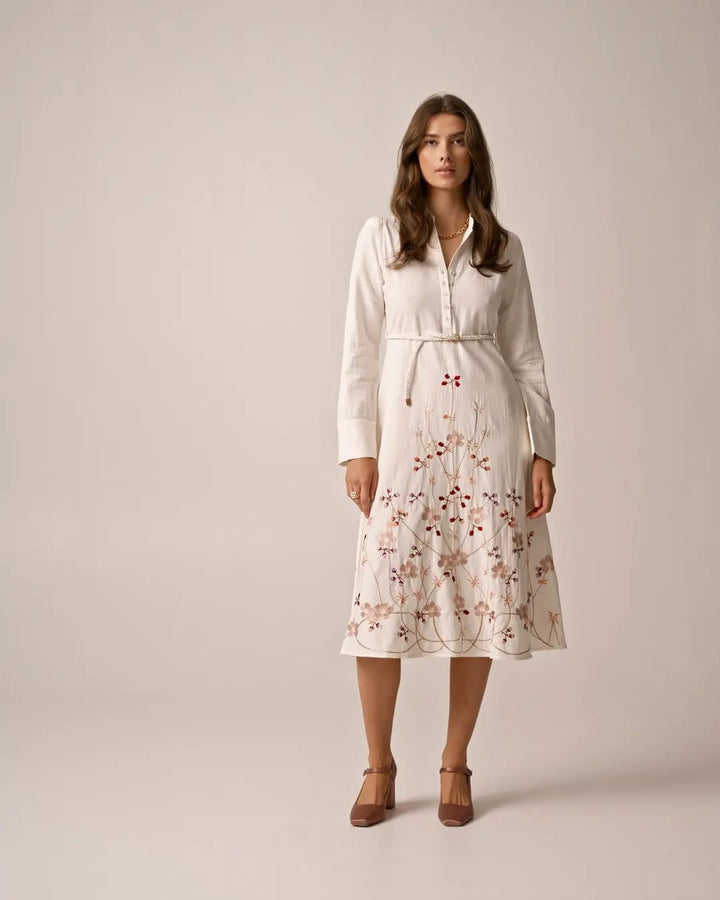 Linen Collared dress  White