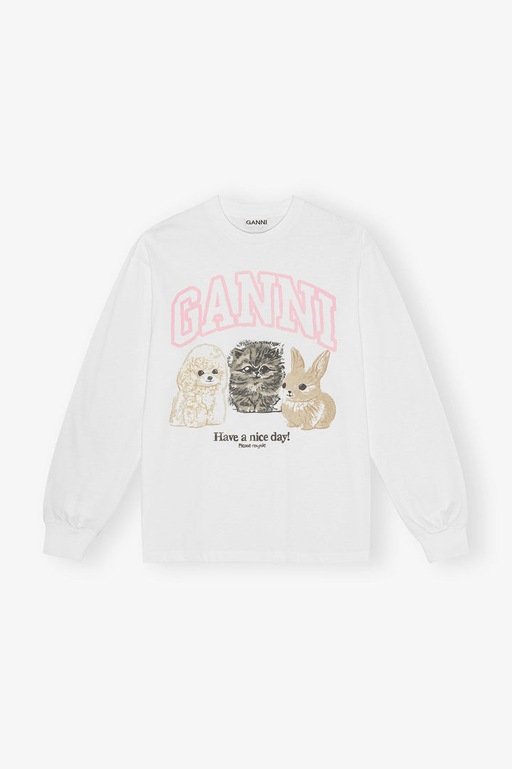 Re-cut Heavy Jersey Animals Long sleeve  Bright White