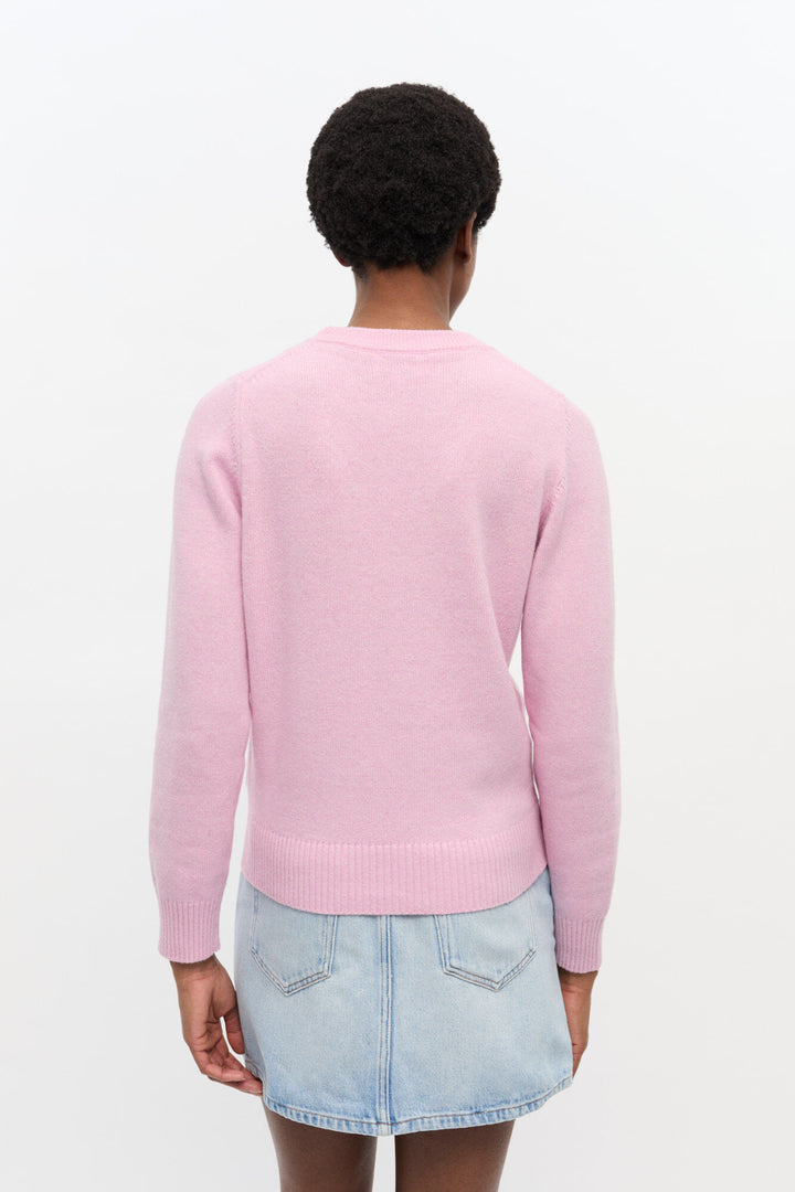 Graphic Wool Mix Poodle Crewneck  Chalk Pink
