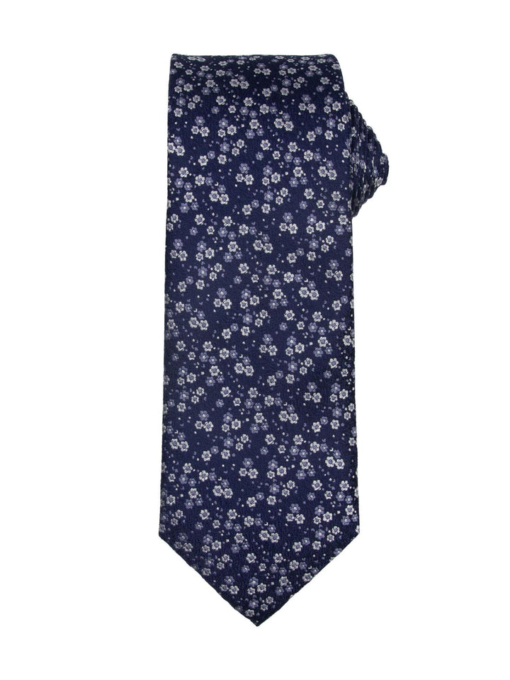Santi silkeslips+lommetørkle mønstret sett beige  Navy
