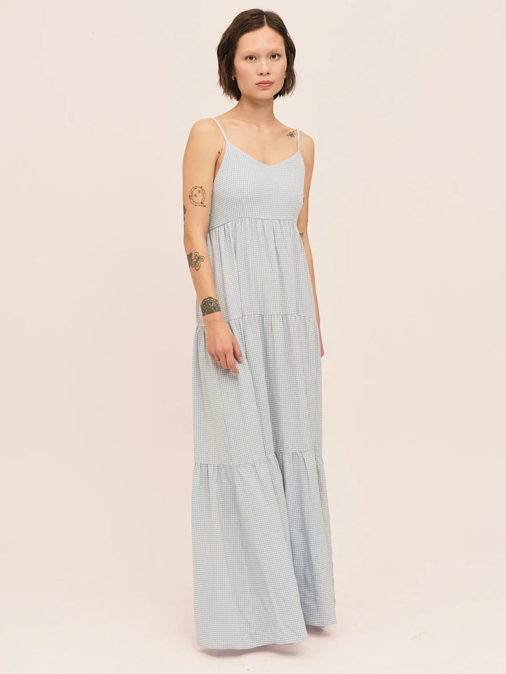 Mari Long Dress  Lt. Blue Checked