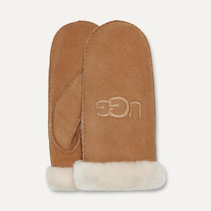 Sheepskin embroider mitt  Chestnut
