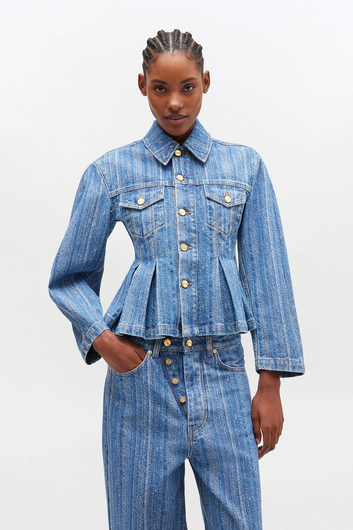 Structured Denim Fitted Jacket  Mid Blue Stone