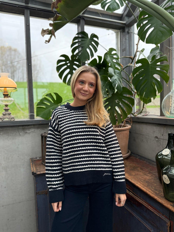 COTTON WOOL STRIPE SWEATER  683 Sky Captain