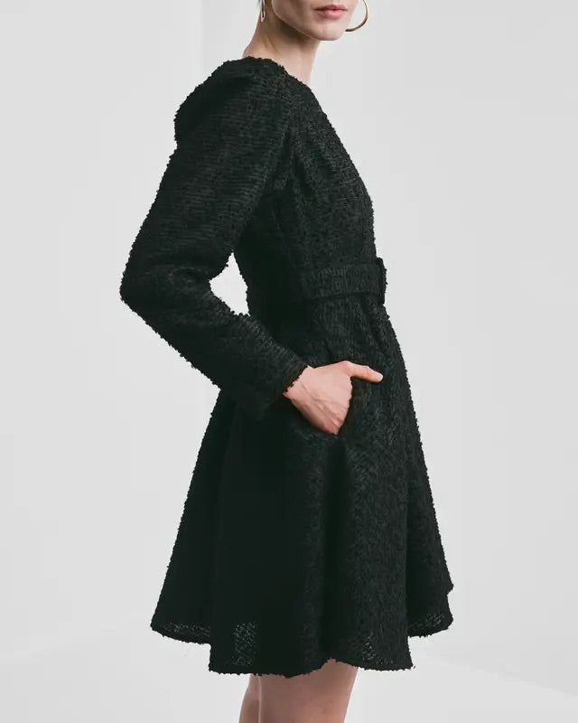 BOUCLE BELT DRESS  Black
