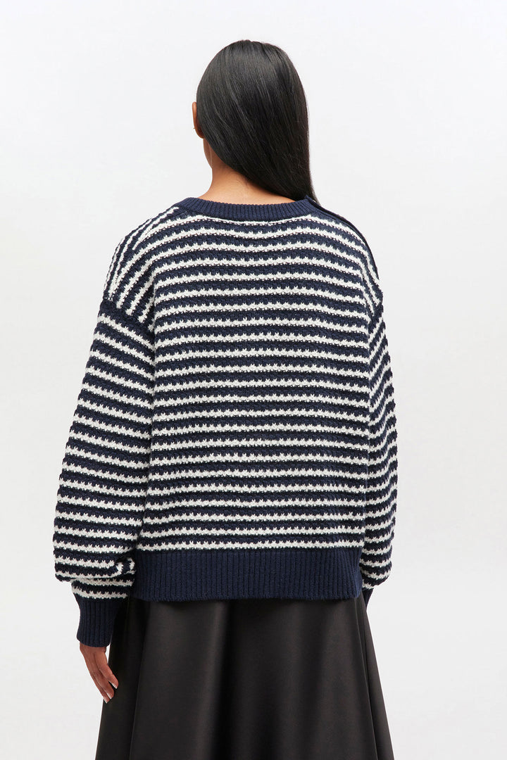 COTTON WOOL STRIPE SWEATER  683 Sky Captain