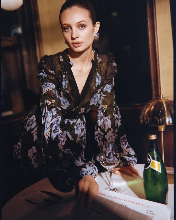 Georgette V-Neck Dress  Amadora