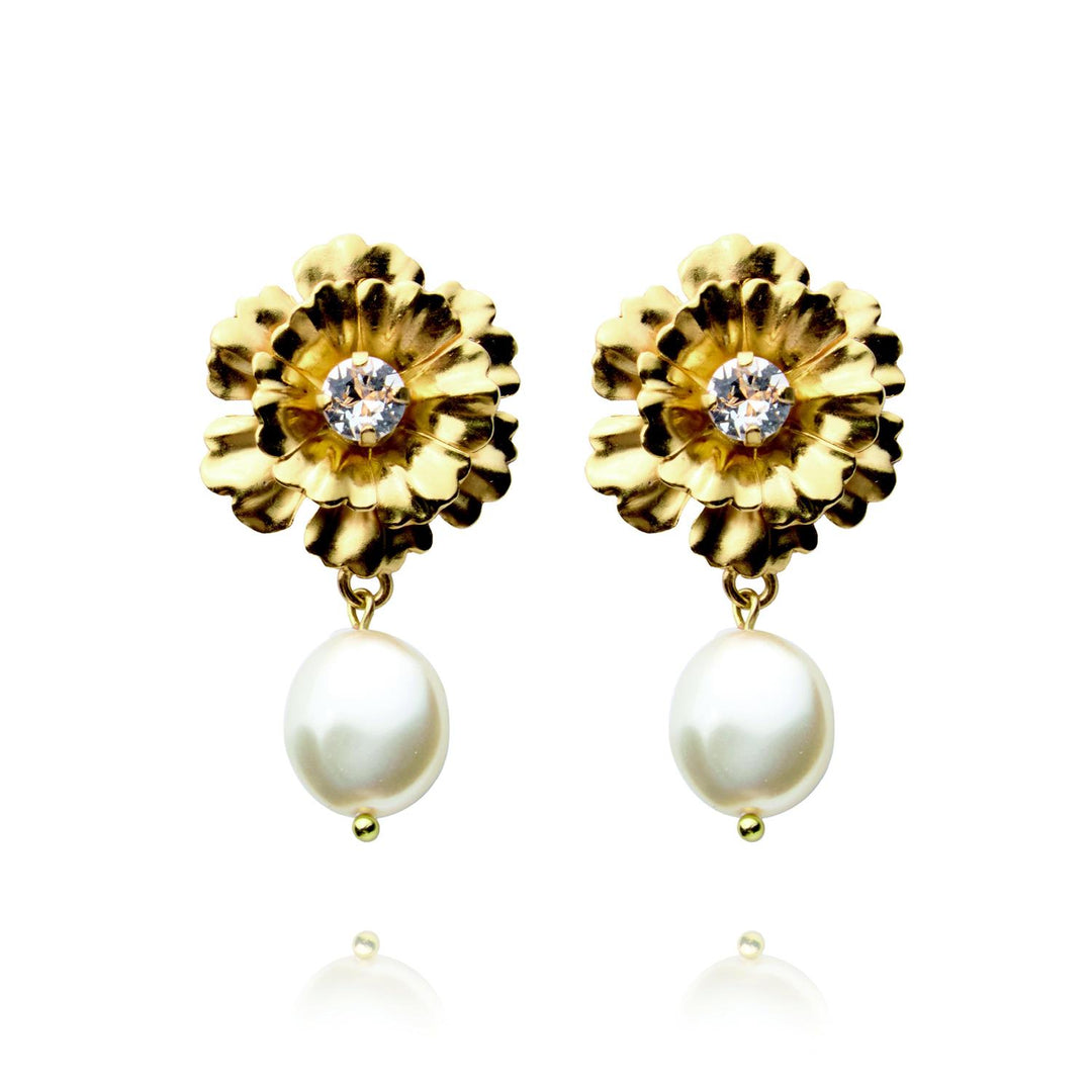BLOSSOM PEARL EARRINGS GOLD Crystal