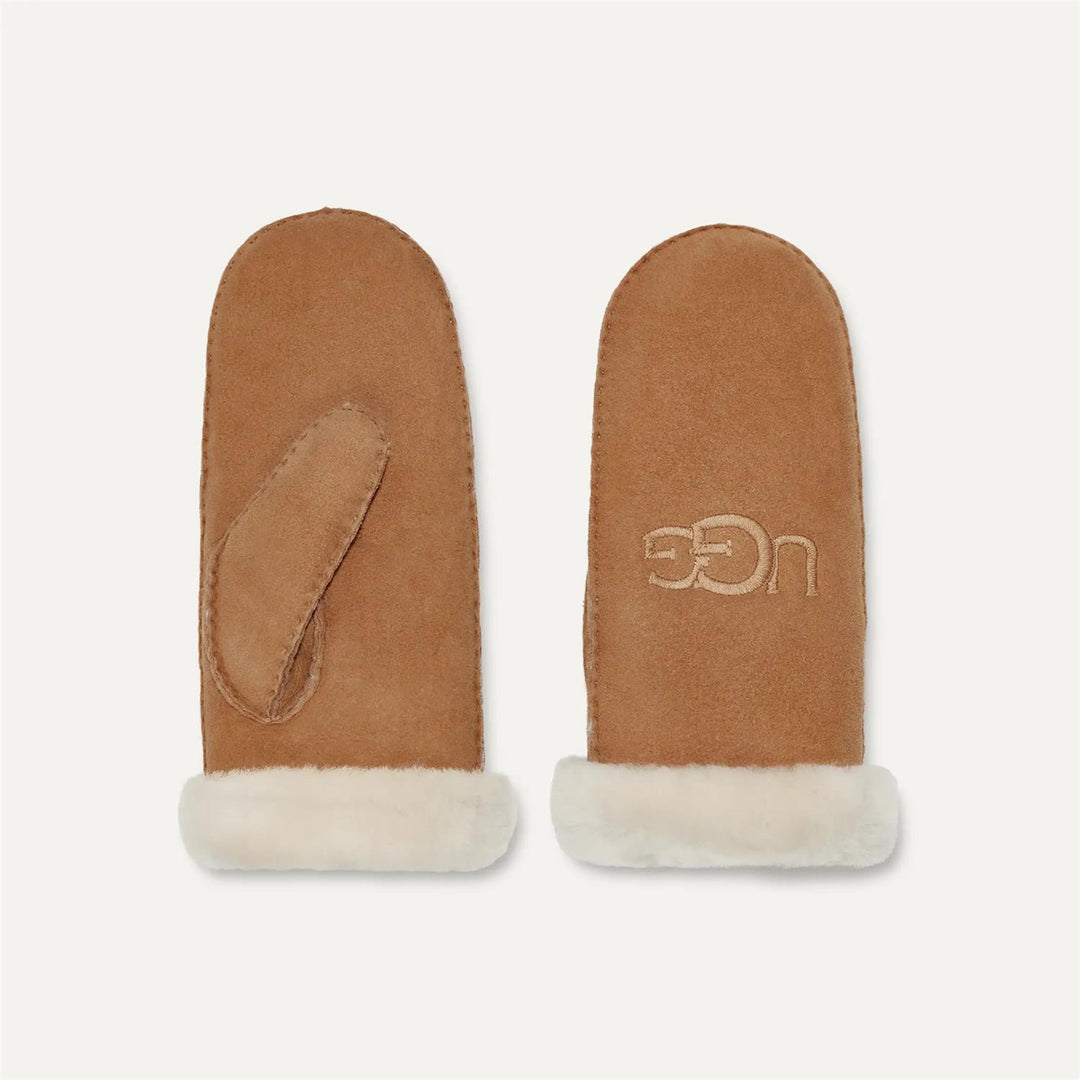 Sheepskin embroider mitt  Chestnut