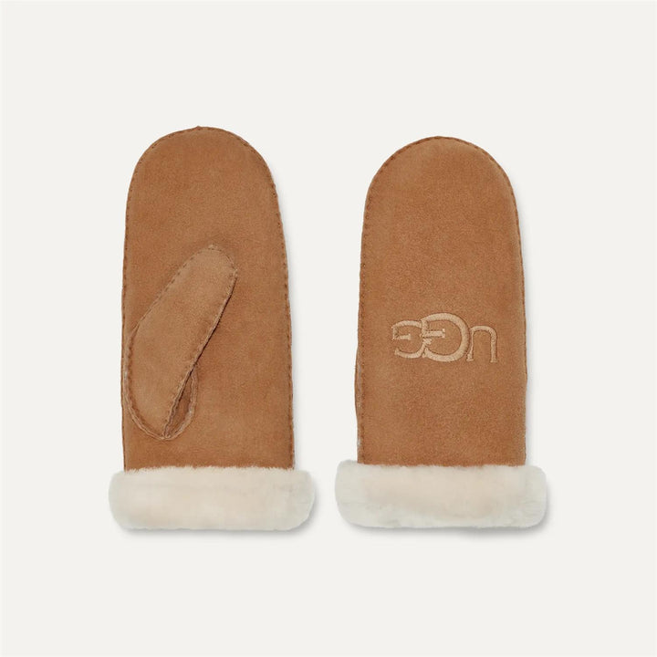 Sheepskin embroider mitt  Chestnut