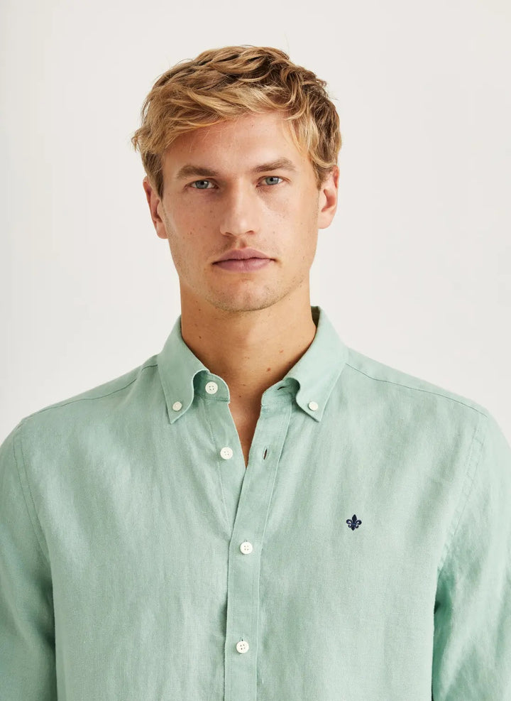 Douglas Linen Shirt-Classic Fit  Green