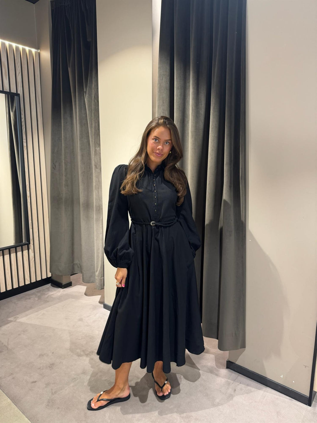 Linen Shirt Dress  Black