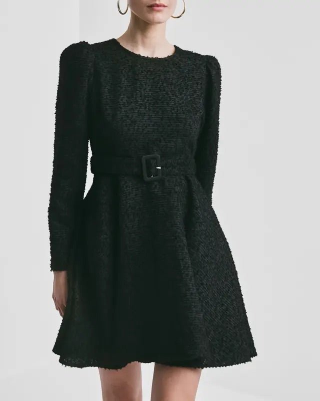 BOUCLE BELT DRESS  Black
