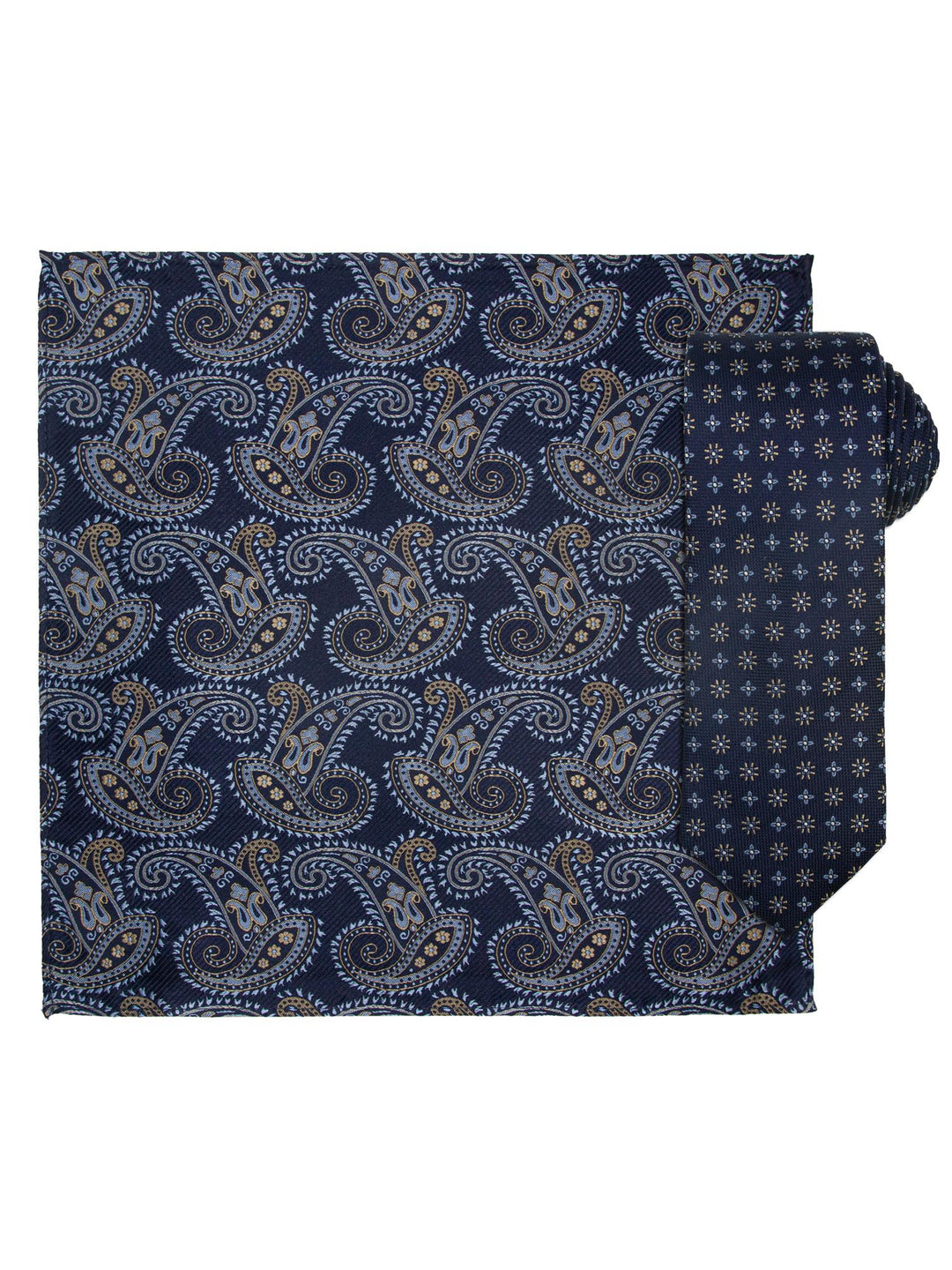 Santi silkeslips+lommetørkle mønstret Navy