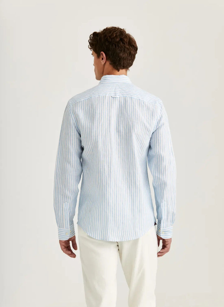Douglas Linen Stripe Shirt-Classic Fit  Blue