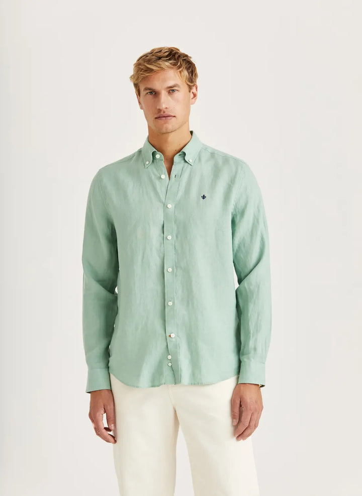 Douglas Linen Shirt-Classic Fit  Green