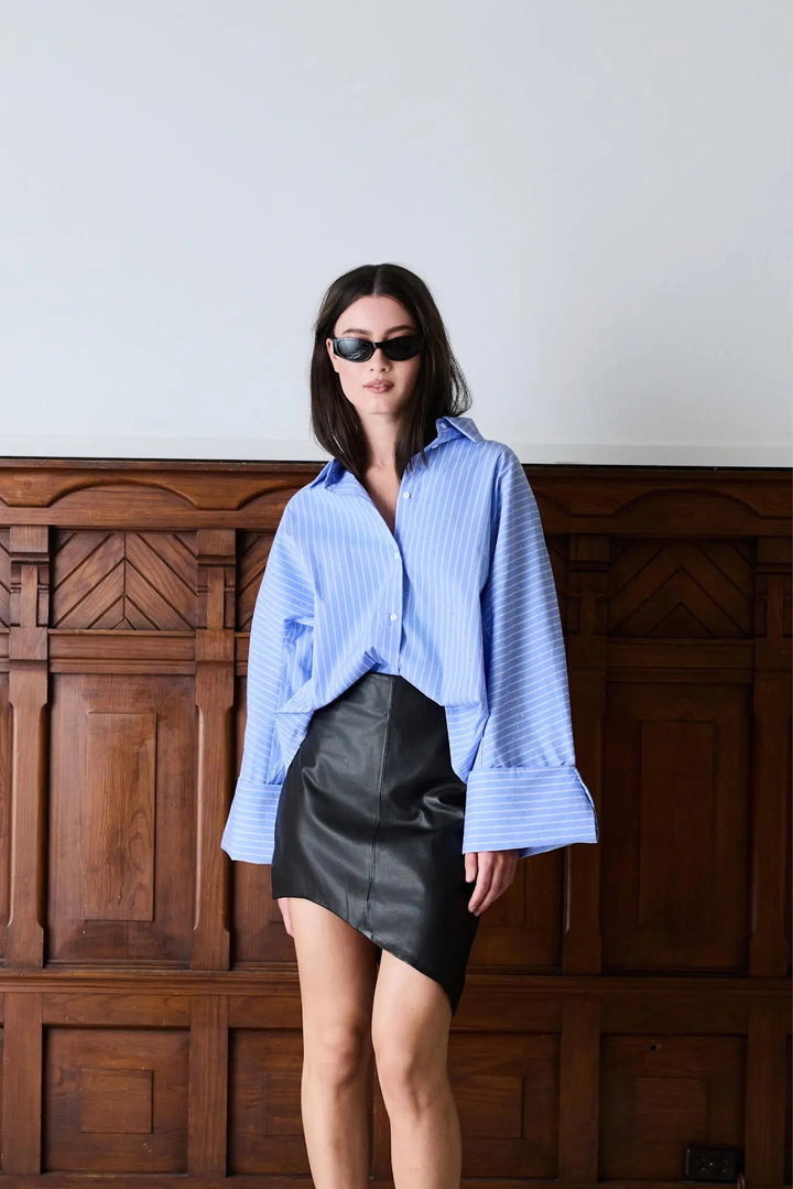 ASSYMETRIC LEATHER SKIRT  Black