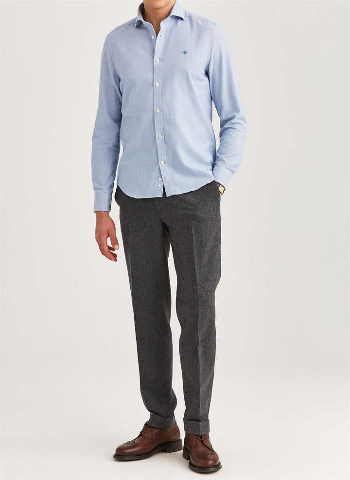 Soft Twill Dogtooth Shirt-Slim Fit  Blue