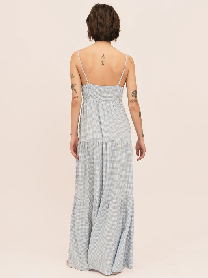 Mari Long Dress  Lt. Blue Checked