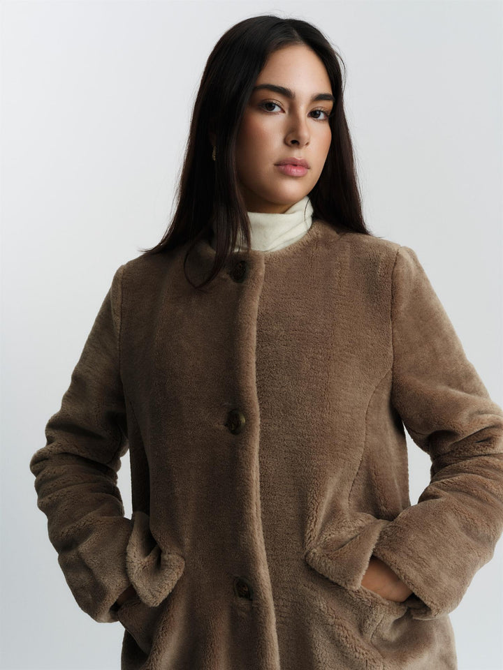 Emma Shearling Coat  Mole Brown