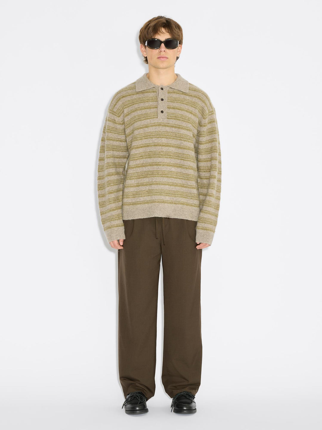 Ollie Wool Polo  Green Stripe