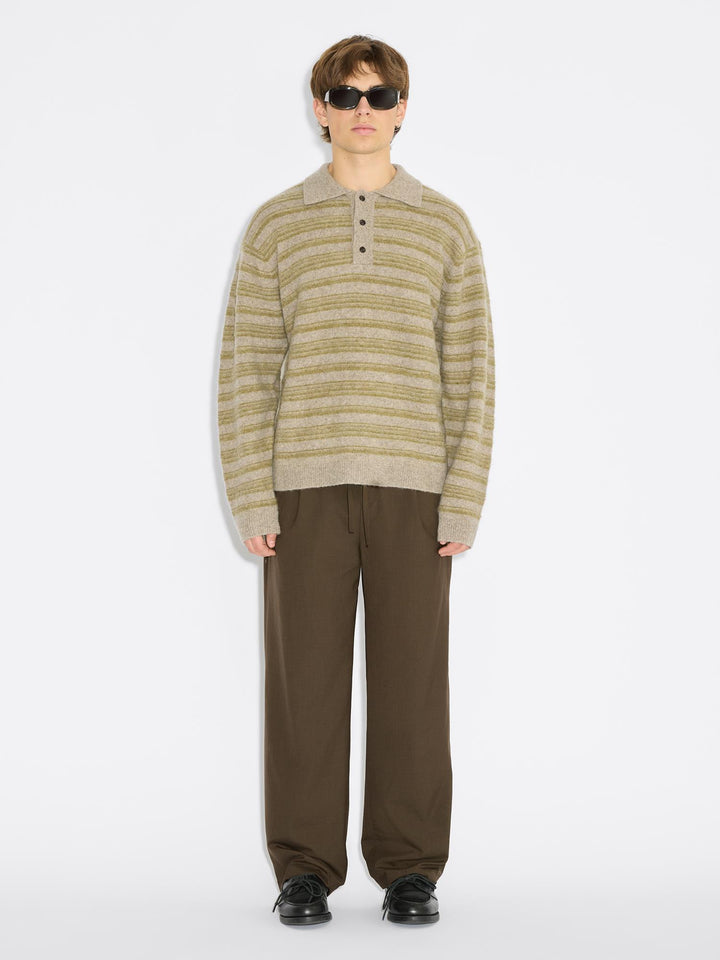 Ollie Wool Polo  Green Stripe