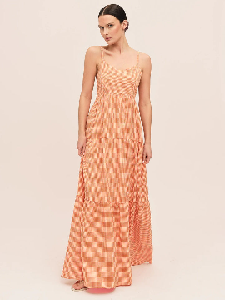 Mari Long Dress  Clay Checked