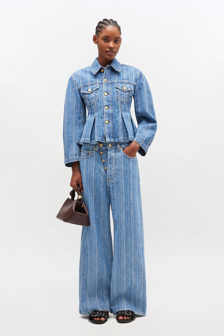 Structured Denim Fitted Jacket  Mid Blue Stone