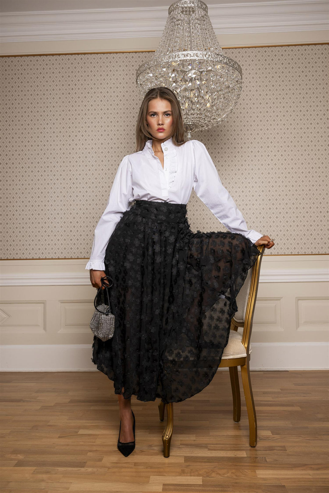Astrid Skirt Black Applique Black Applique