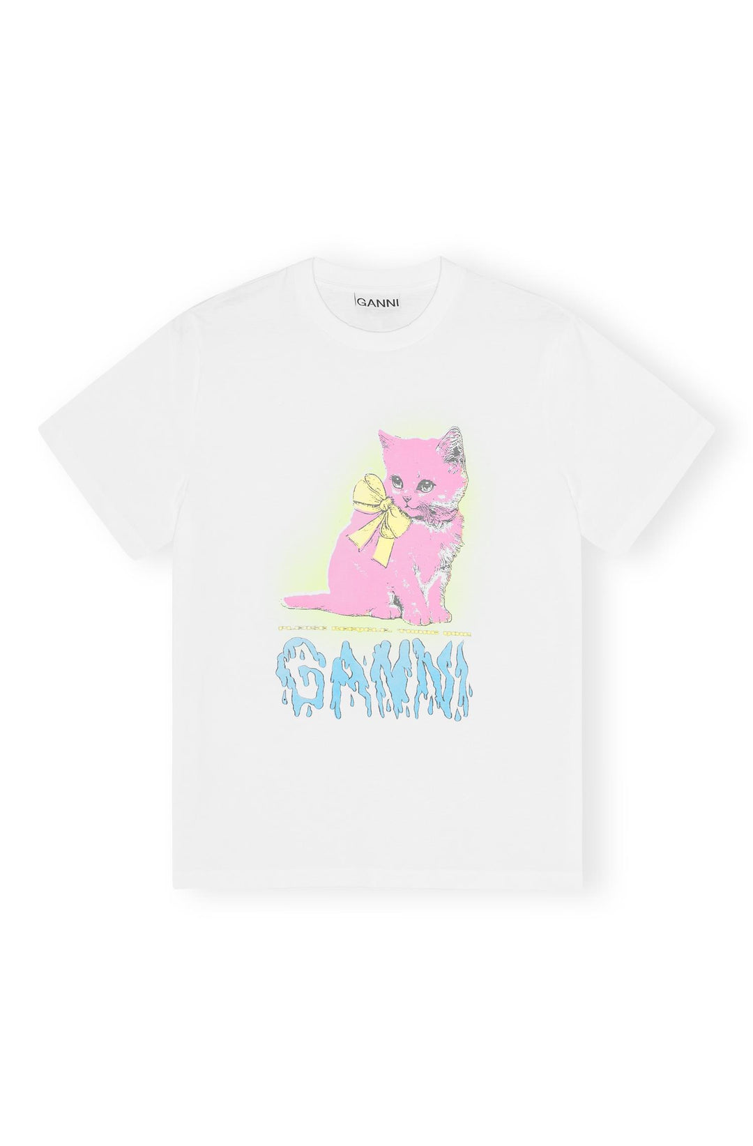 Basic Cotton Jersey Neon Kitty T-shirt Bright White