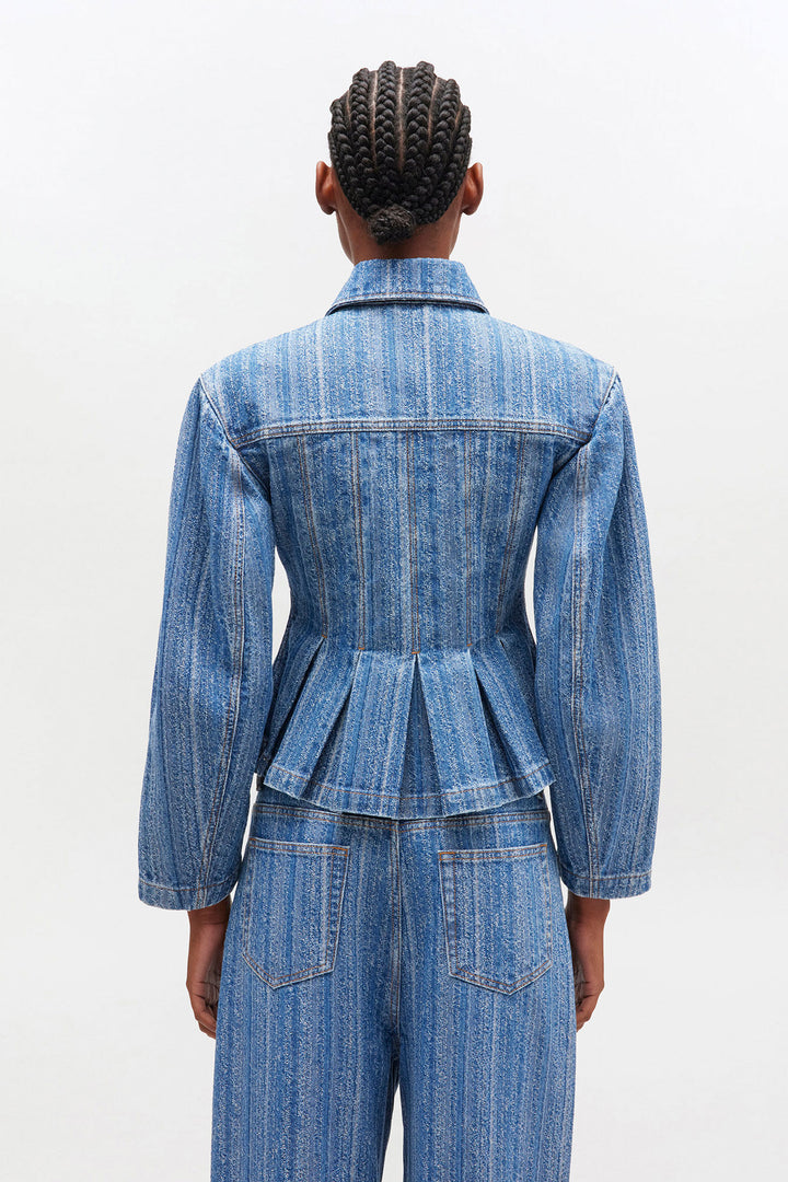 Structured Denim Fitted Jacket  Mid Blue Stone