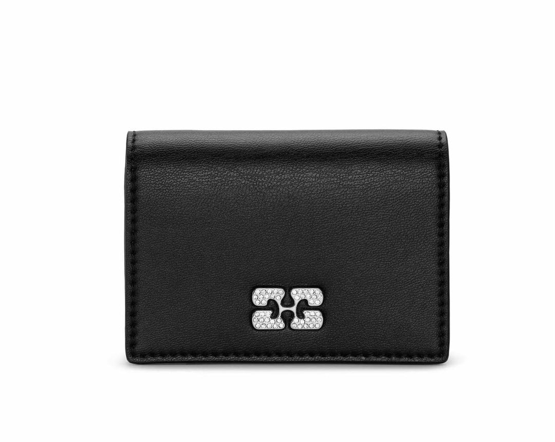 Ganni Bou Flap Card Holder Strass Black