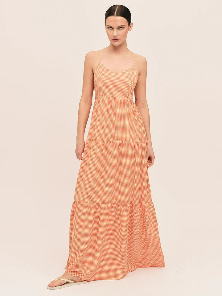 Mari Long Dress  Clay Checked