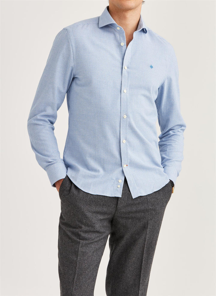 Soft Twill Dogtooth Shirt-Slim Fit  Blue