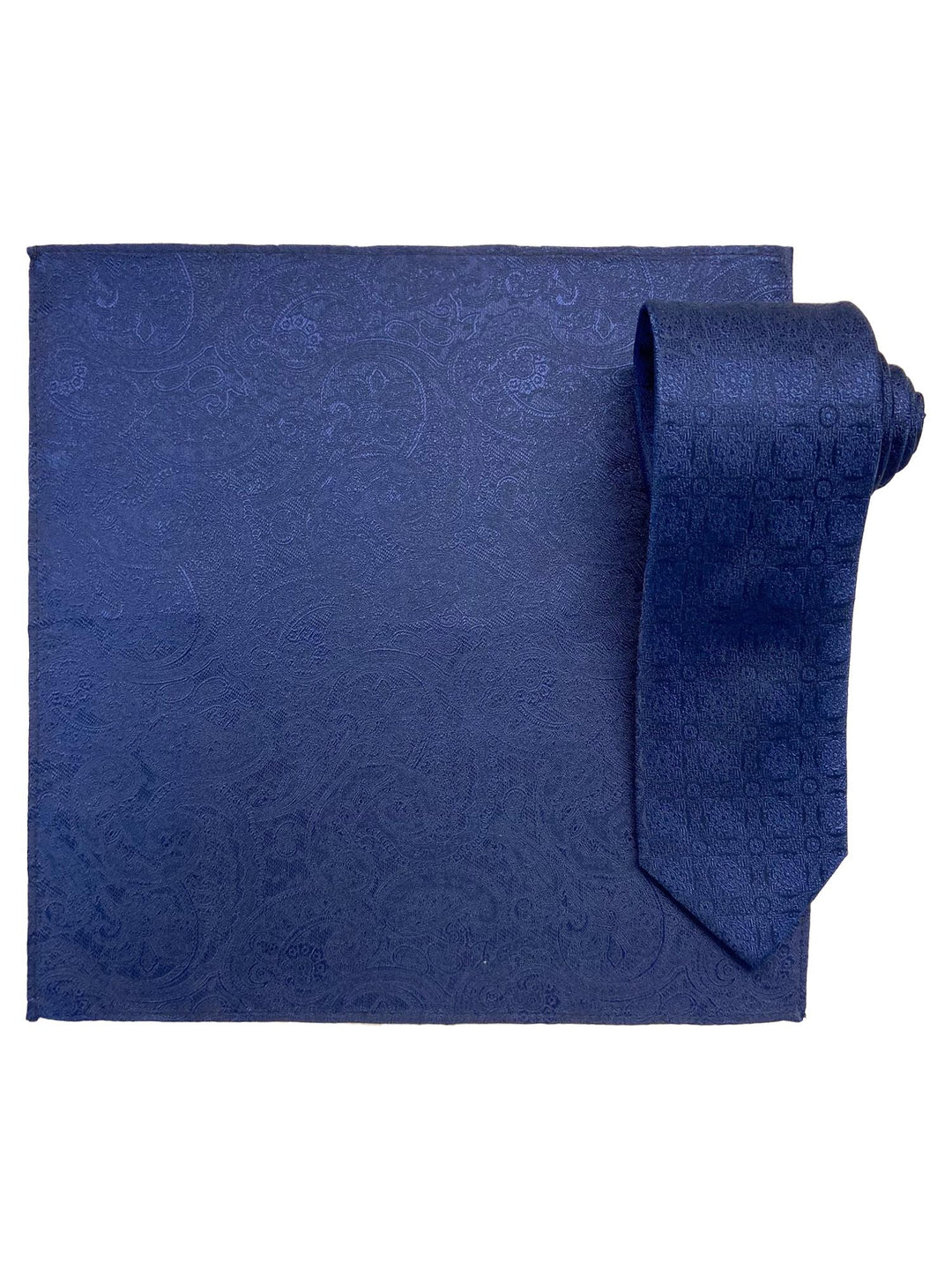 Santi silkeslips+lommetørkle mønstert Navy