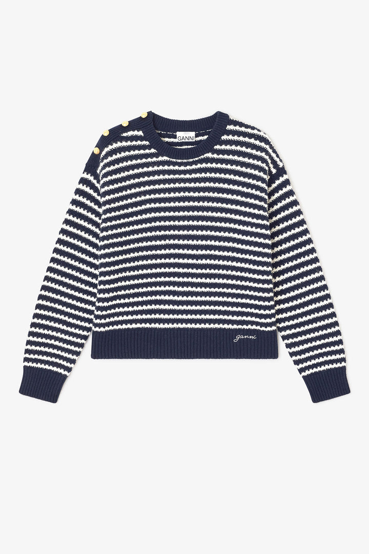 COTTON WOOL STRIPE SWEATER  683 Sky Captain