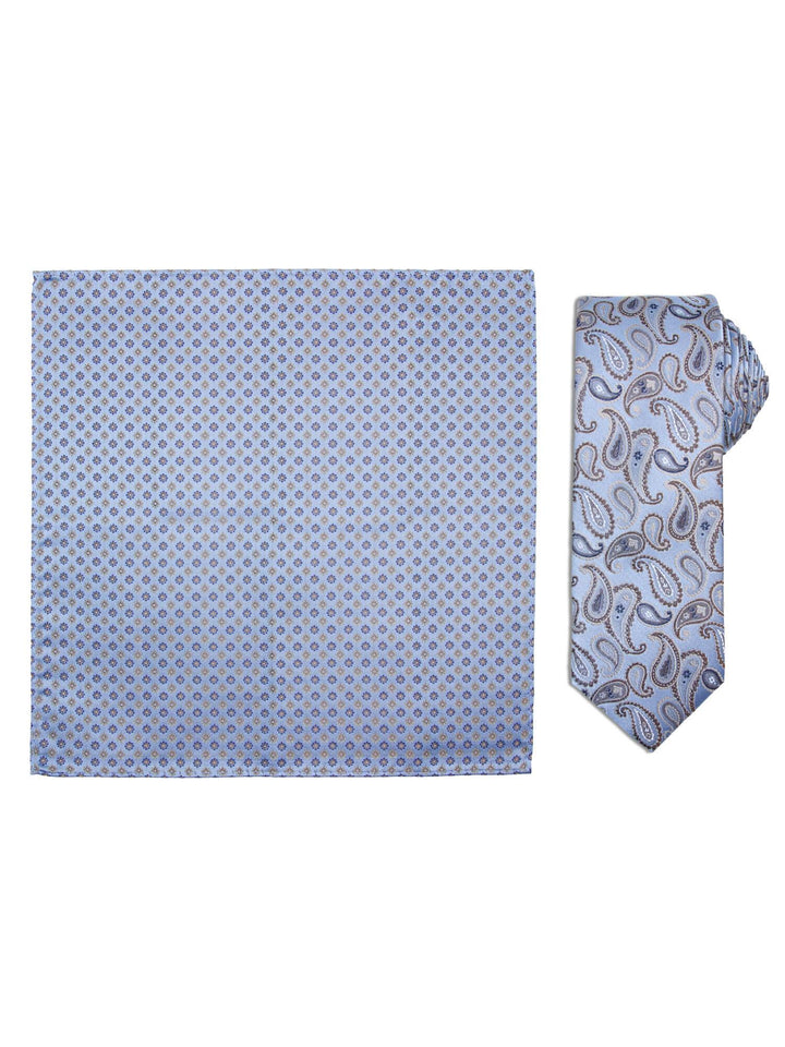 Santi silkeslips+lommetørkle mønstret sett beige  Paisley Beige